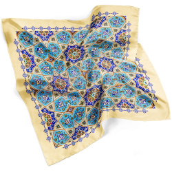 روسری نخی گره چینی کرم فیروزه ای