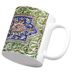 ماگ سرامیکی کتیبه گلی سبز ابی