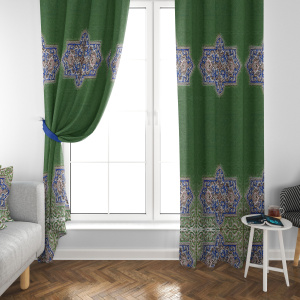 پرده مخمل گلی سبز ابی