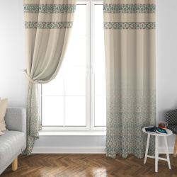 پرده مخمل گلنار کرم نیلی
